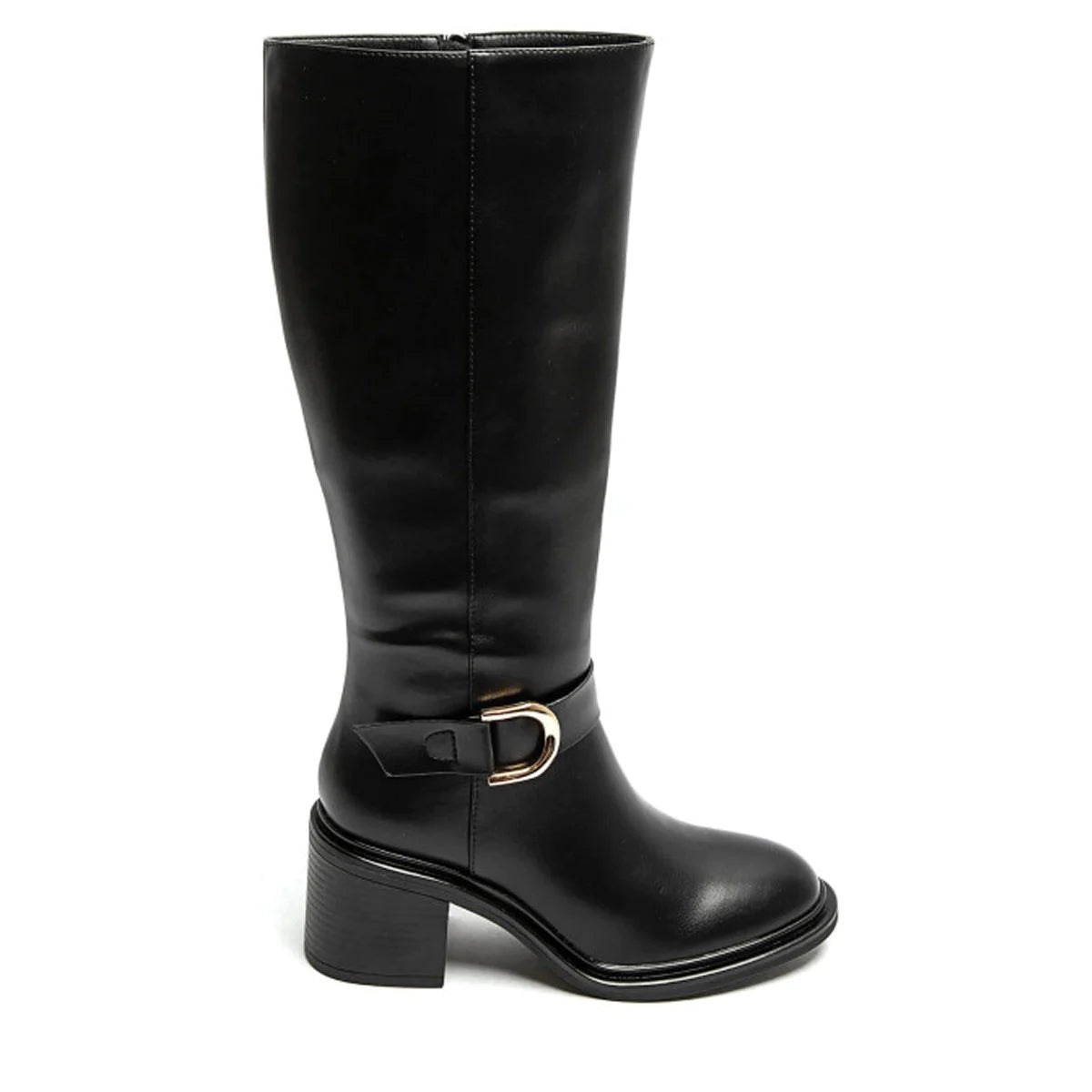 Bottes noires à talons hauts avec bride à boucle