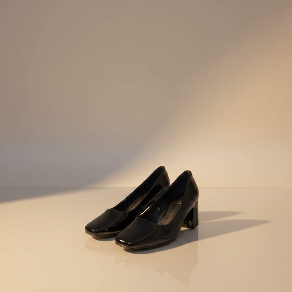 Square-Toe Block Heel Pumps