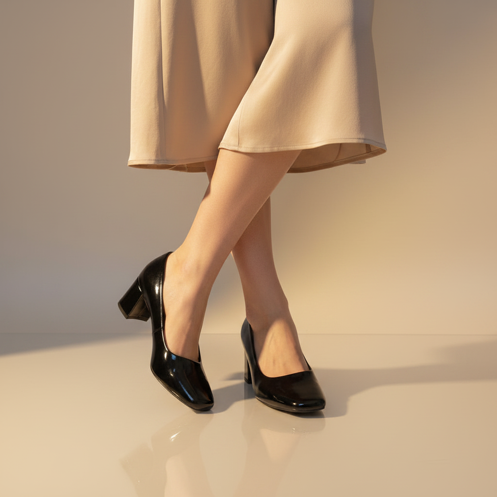 Square-Toe Block Heel Pumps