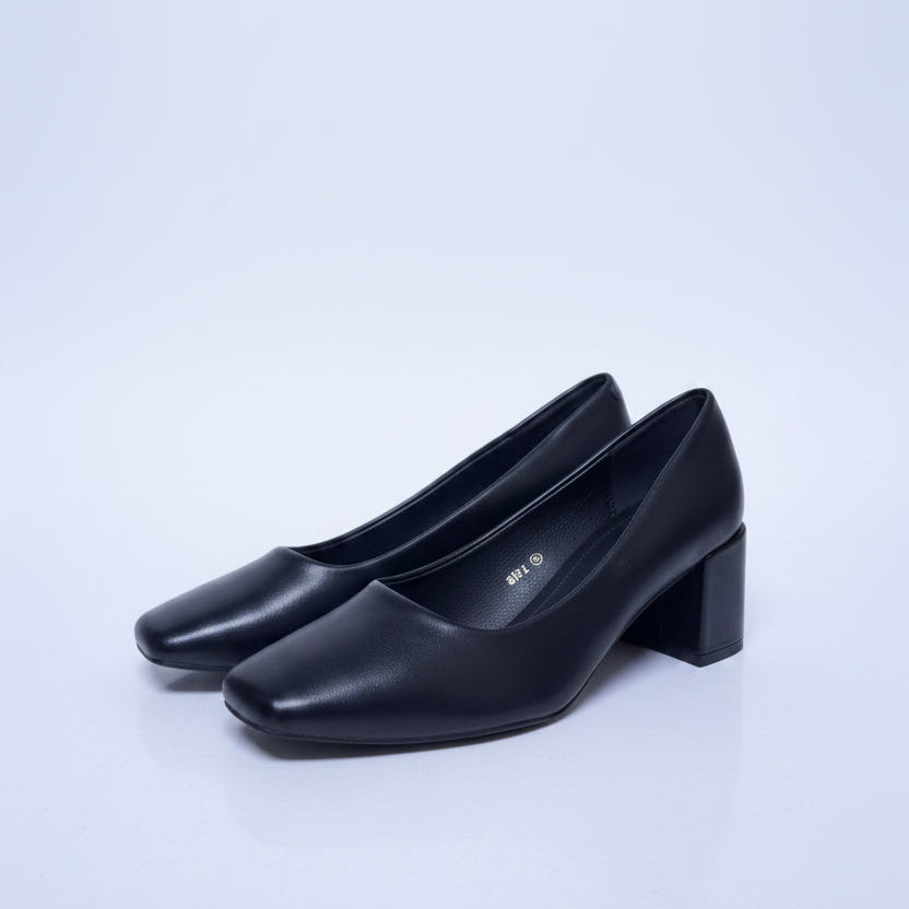 Square-Toe Block Heel Pumps