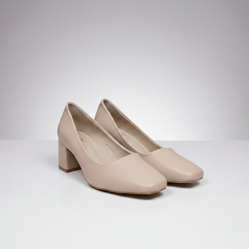 Square-Toe Block Heel Pumps