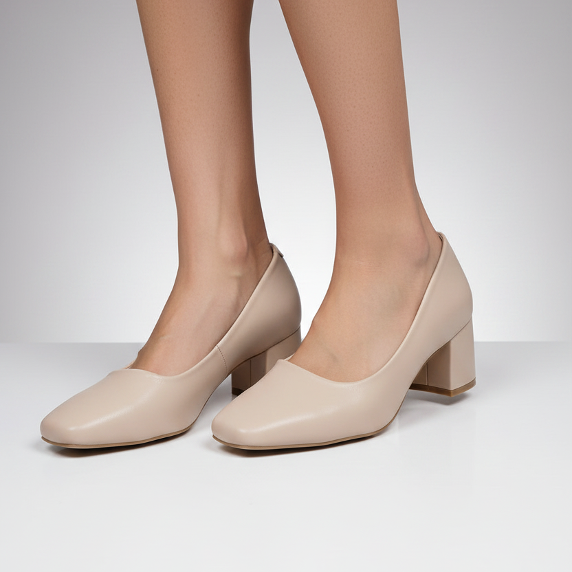 Square-Toe Block Heel Pumps
