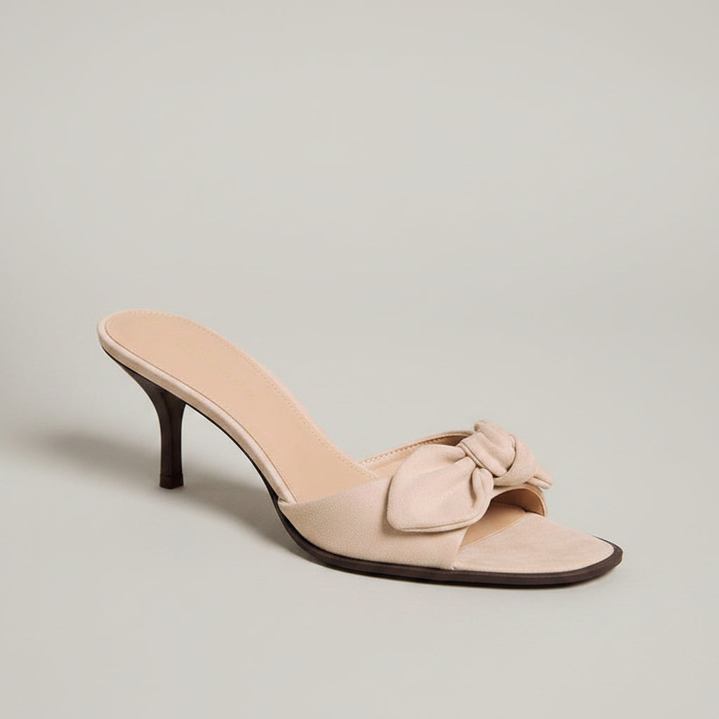 Mules à Talon Kitten et Nœud en Suédine
