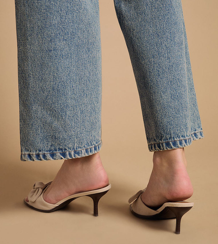 Mules à Talon Kitten et Nœud en Suédine