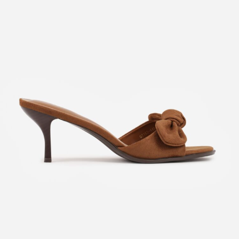 Mules à Talon Kitten et Nœud en Suédine