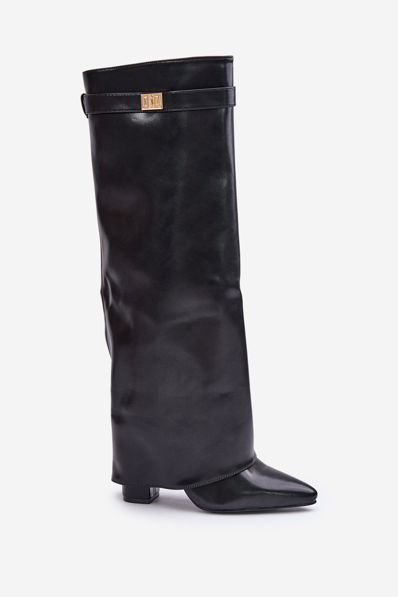 bottes à talon pour femme, tige retroussée, brides à boucles