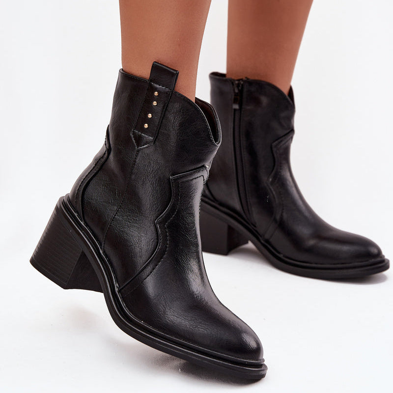 Demi bottes à gros talon noires