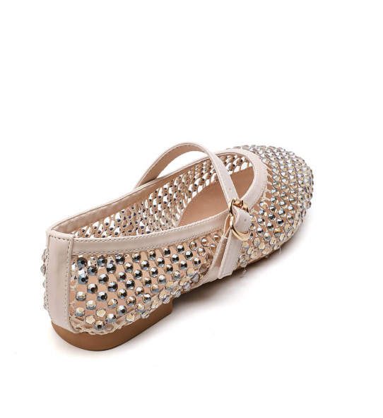 Ballerines Mary Jane à Strass et Résille