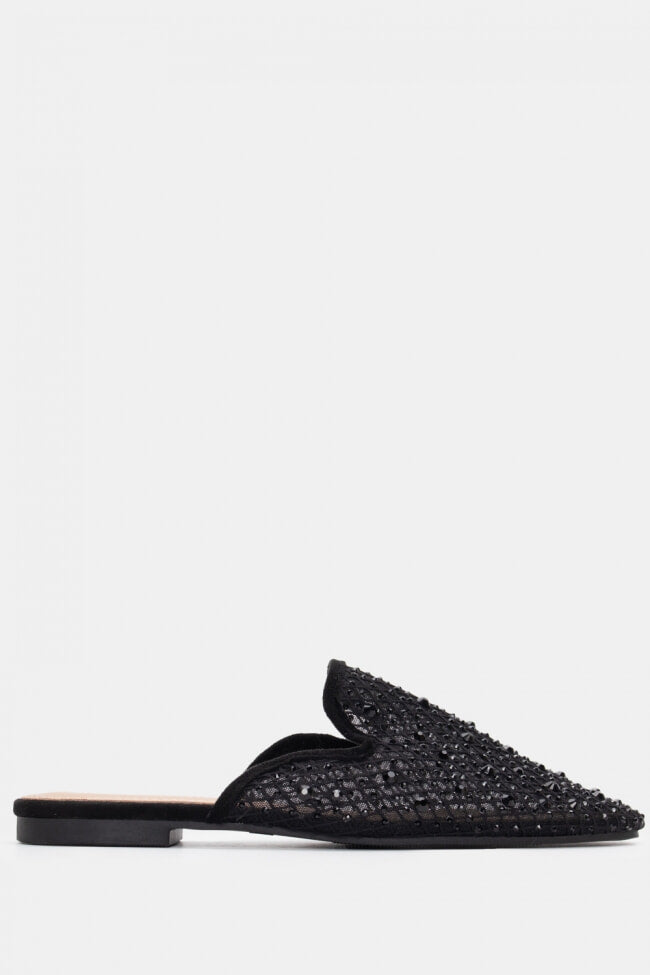 Babouche  en noir  avec détails en strass