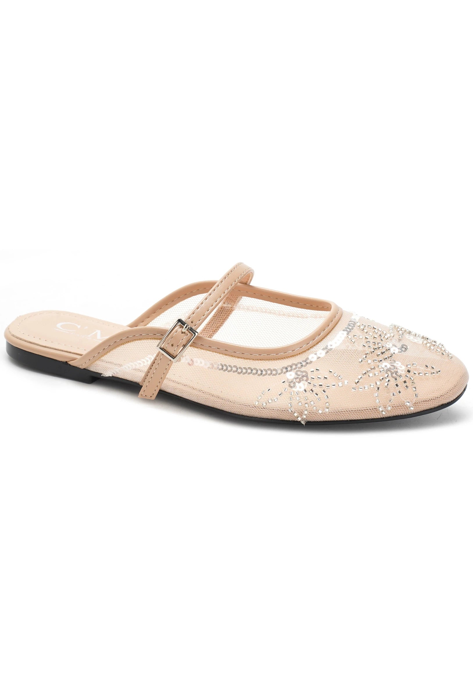 Babouche plates matière résille strassé