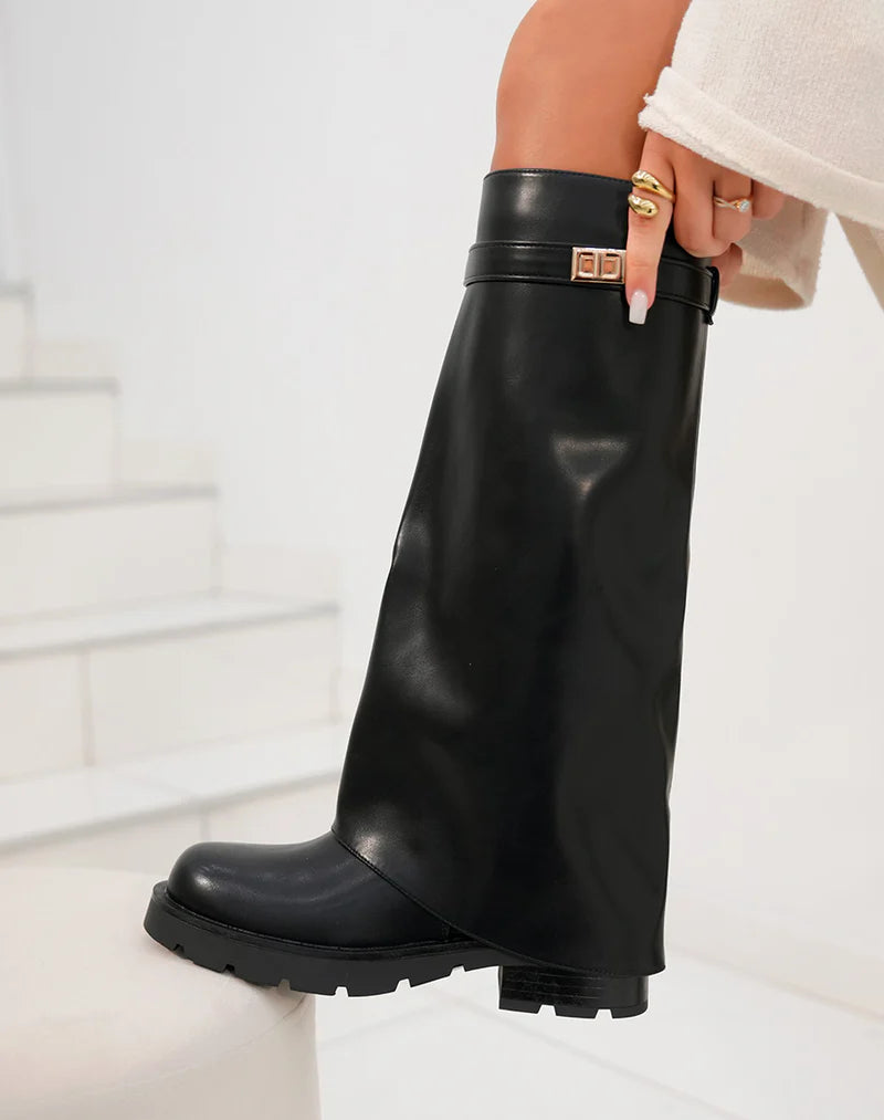 Bottes femme à revers avec détail doré et semelle crantée