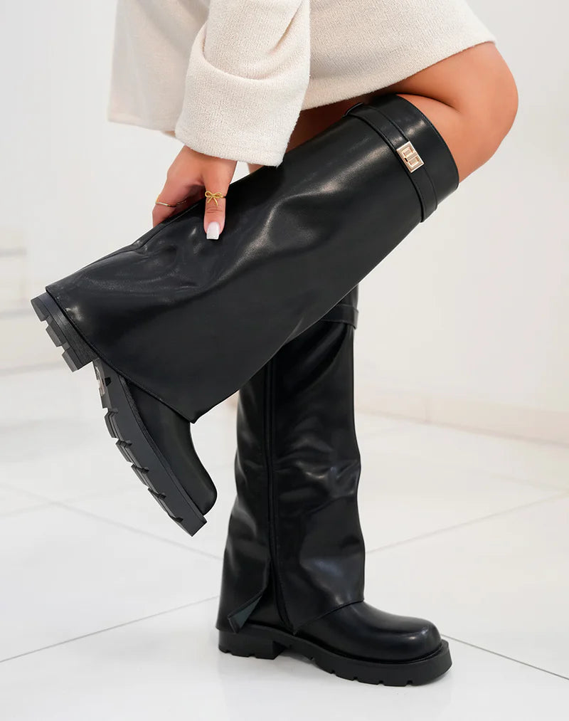 Bottes femme à revers avec détail doré et semelle crantée