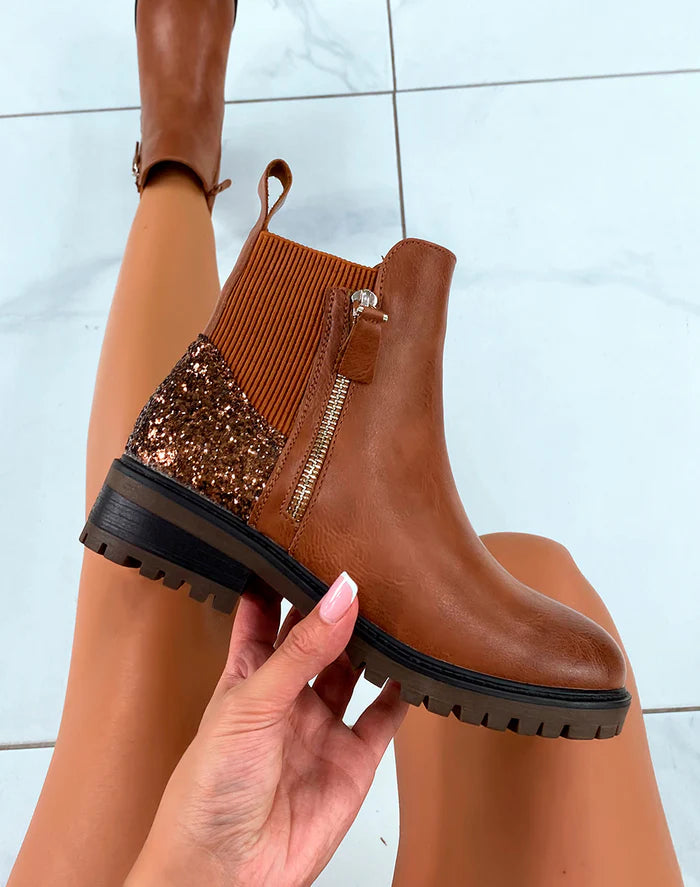 Bottines en simili à contrefort pailleté et zip