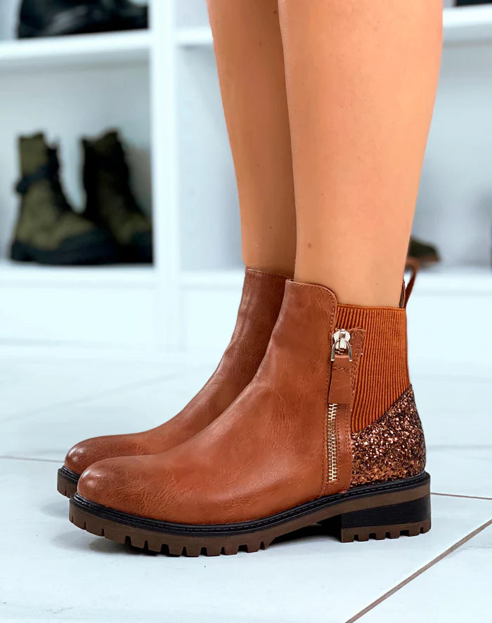 Bottines en simili à contrefort pailleté et zip