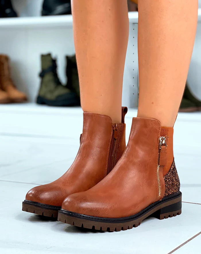 Bottines en simili à contrefort pailleté et zip