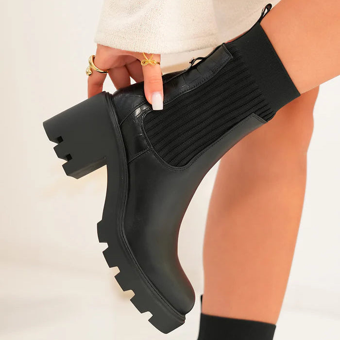 Brodequin à plateforme épaisse style chaussette à enfiler pour femme