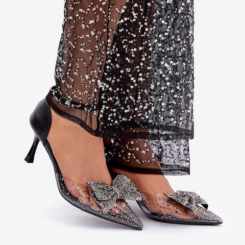 Escarpins  à talons hauts transparentes avec nœud brillan