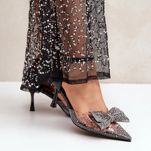 Escarpins  à talons hauts transparentes avec nœud brillan