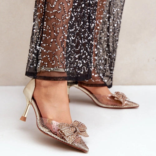 Escarpins  à talons hauts transparentes avec nœud brillan