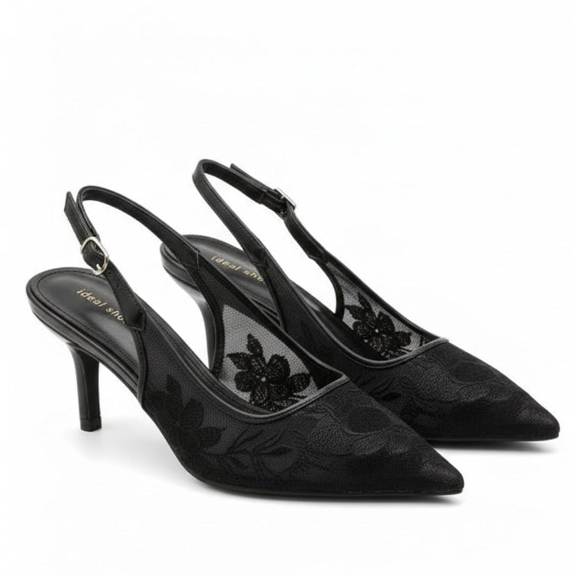 Escarpins Slingback à Broderies Florales – Élégance