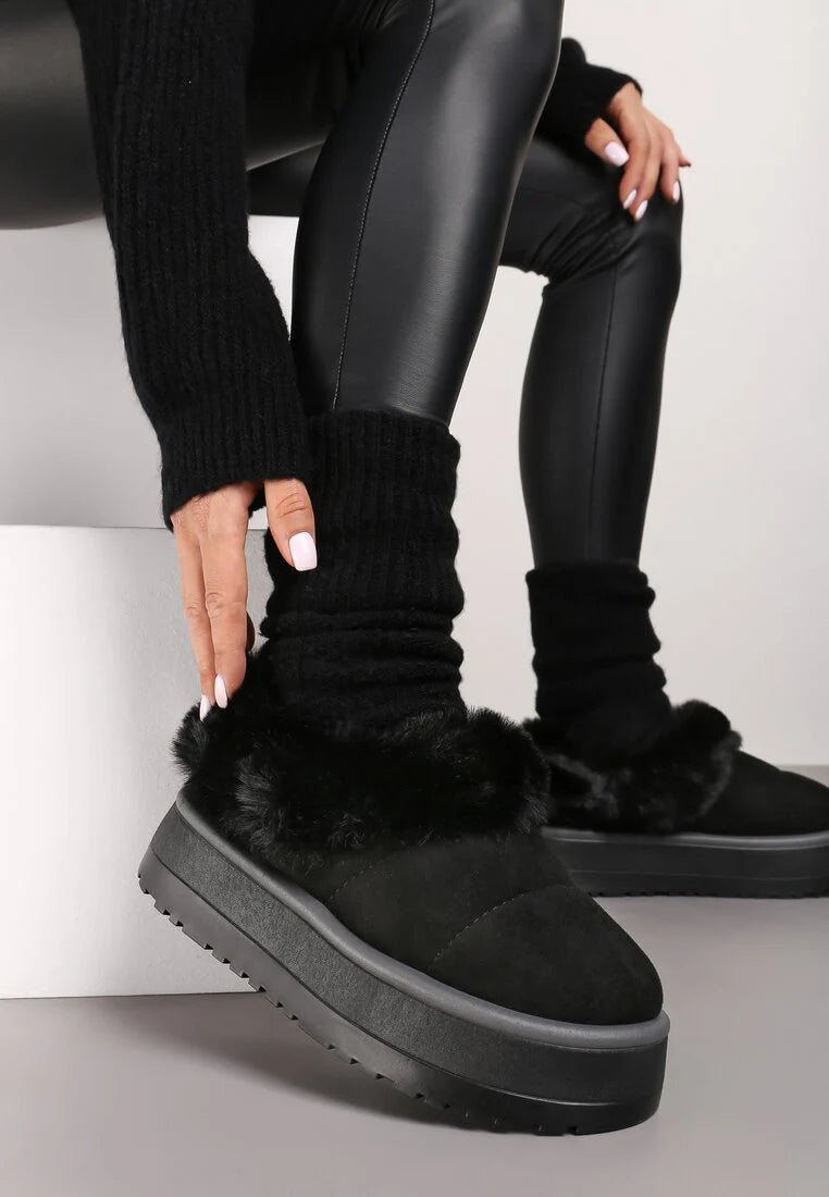 Bottes  courtes à plateforme avec fourrure et matelassage