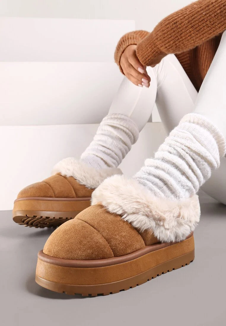 Bottes  courtes à plateforme avec fourrure et matelassage