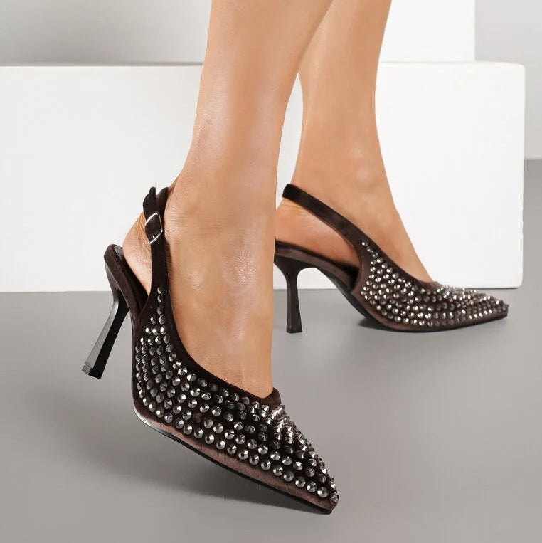 Escarpins à bride arrière avec zircons