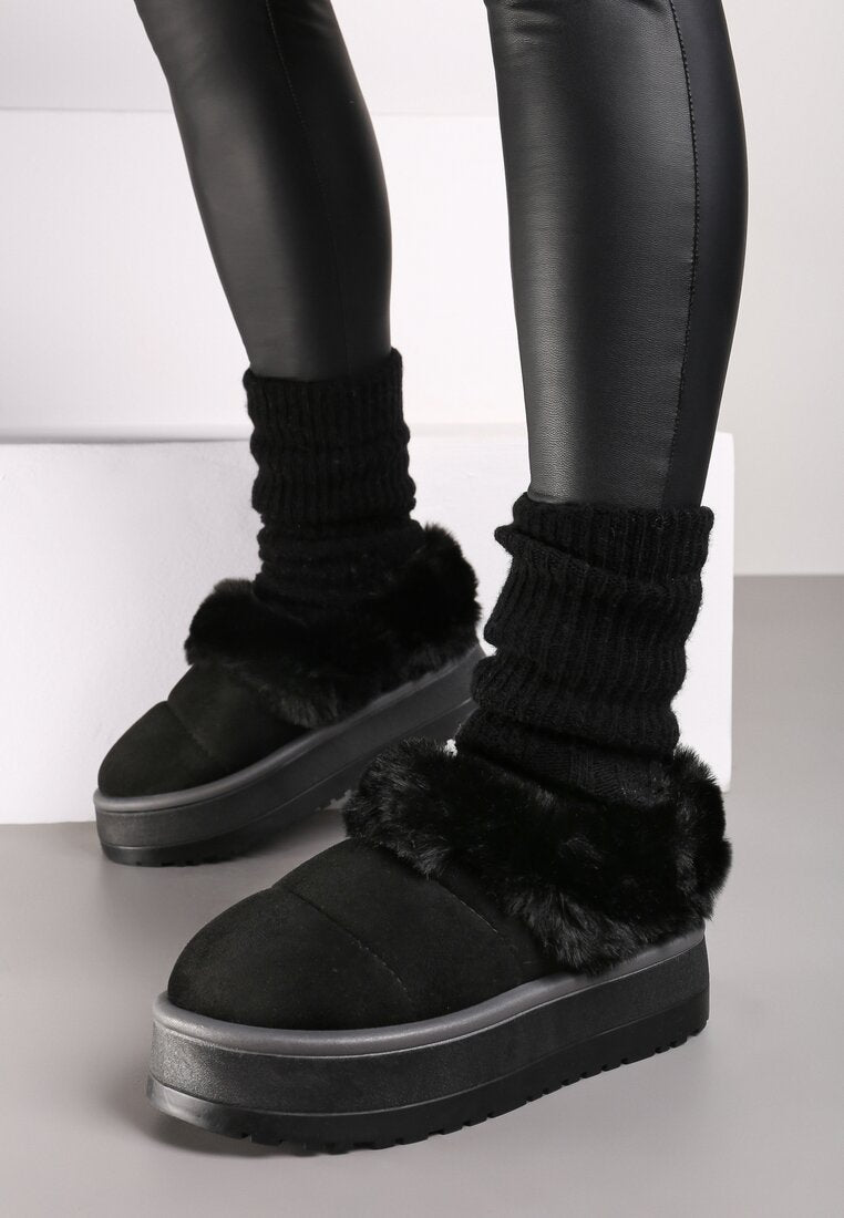 Bottes  courtes à plateforme avec fourrure et matelassage