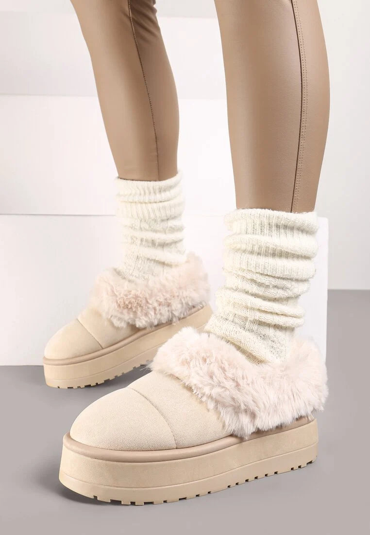 Bottes  courtes à plateforme avec fourrure et matelassage