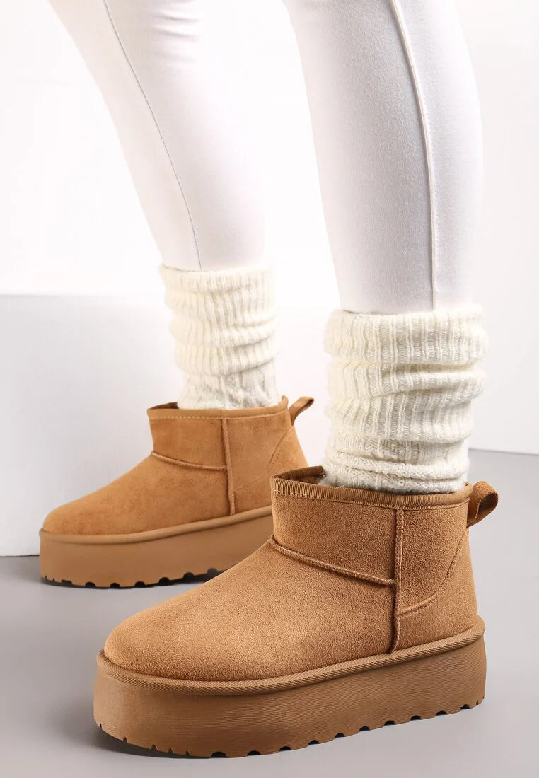 Bottes courtes à semelle épaisse beige