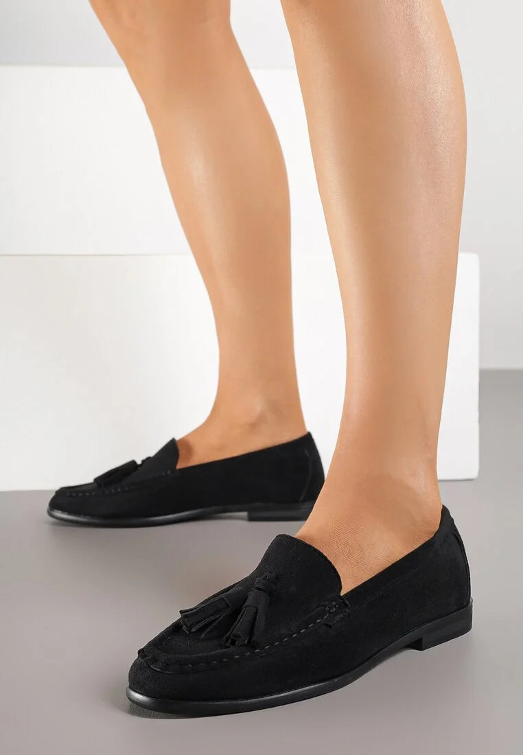 Mocassins en simili-daim avec franges appliquées