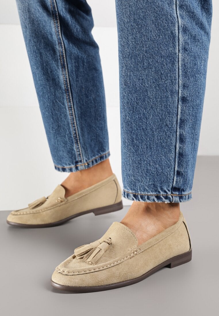 Mocassins en simili-daim avec franges appliquées