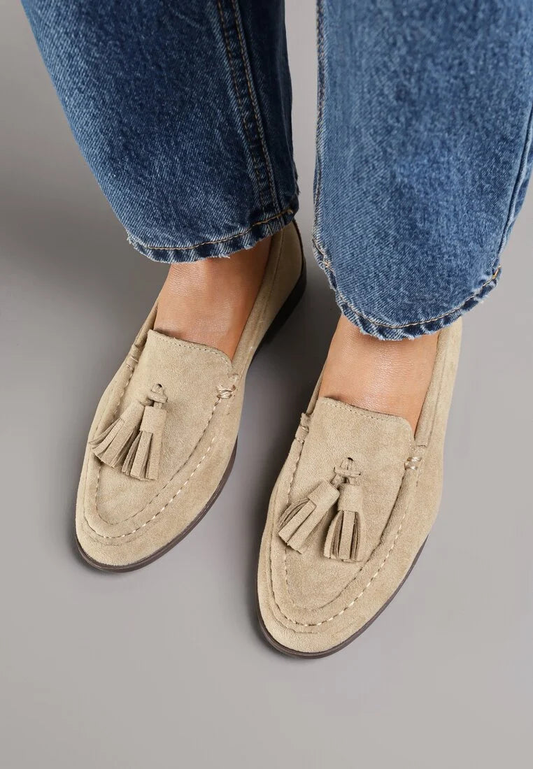 Mocassins en simili-daim avec franges appliquées