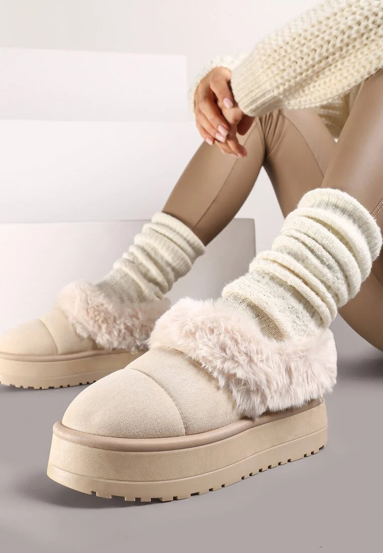 Bottes  courtes à plateforme avec fourrure et matelassage