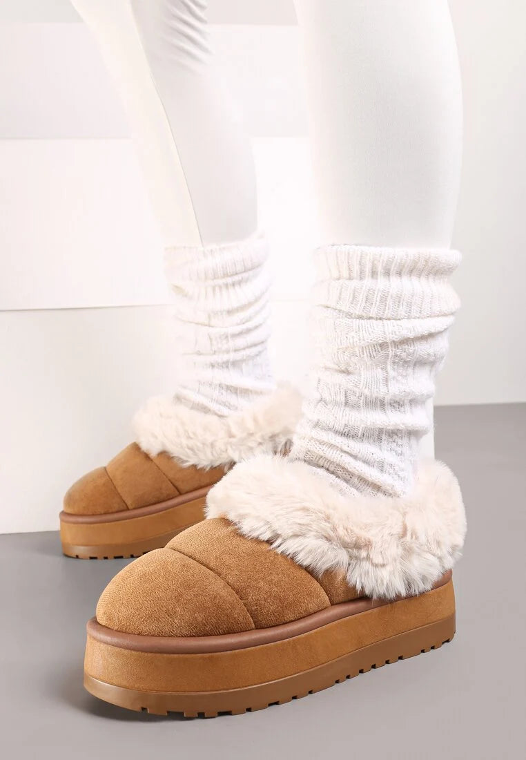 Bottes  courtes à plateforme avec fourrure et matelassage