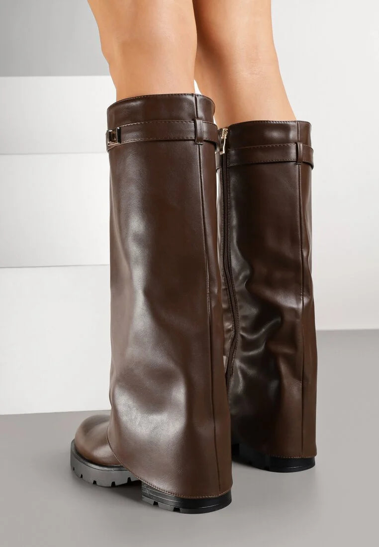 Bottes femme à revers avec détail doré et semelle crantée