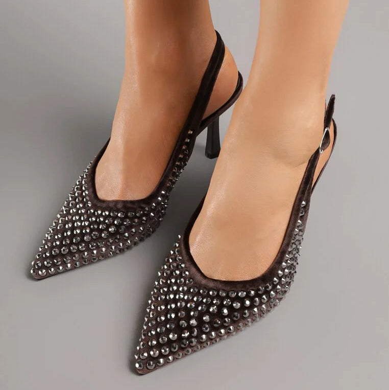 Escarpins à bride arrière avec zircons