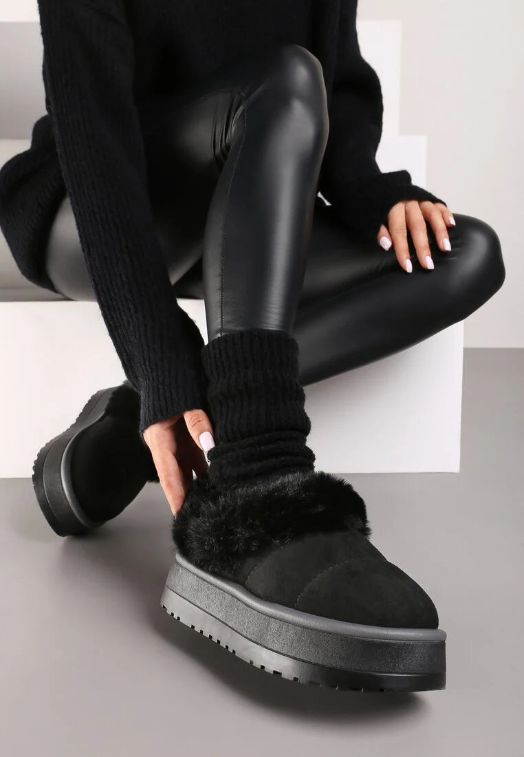 Bottes  courtes à plateforme avec fourrure et matelassage