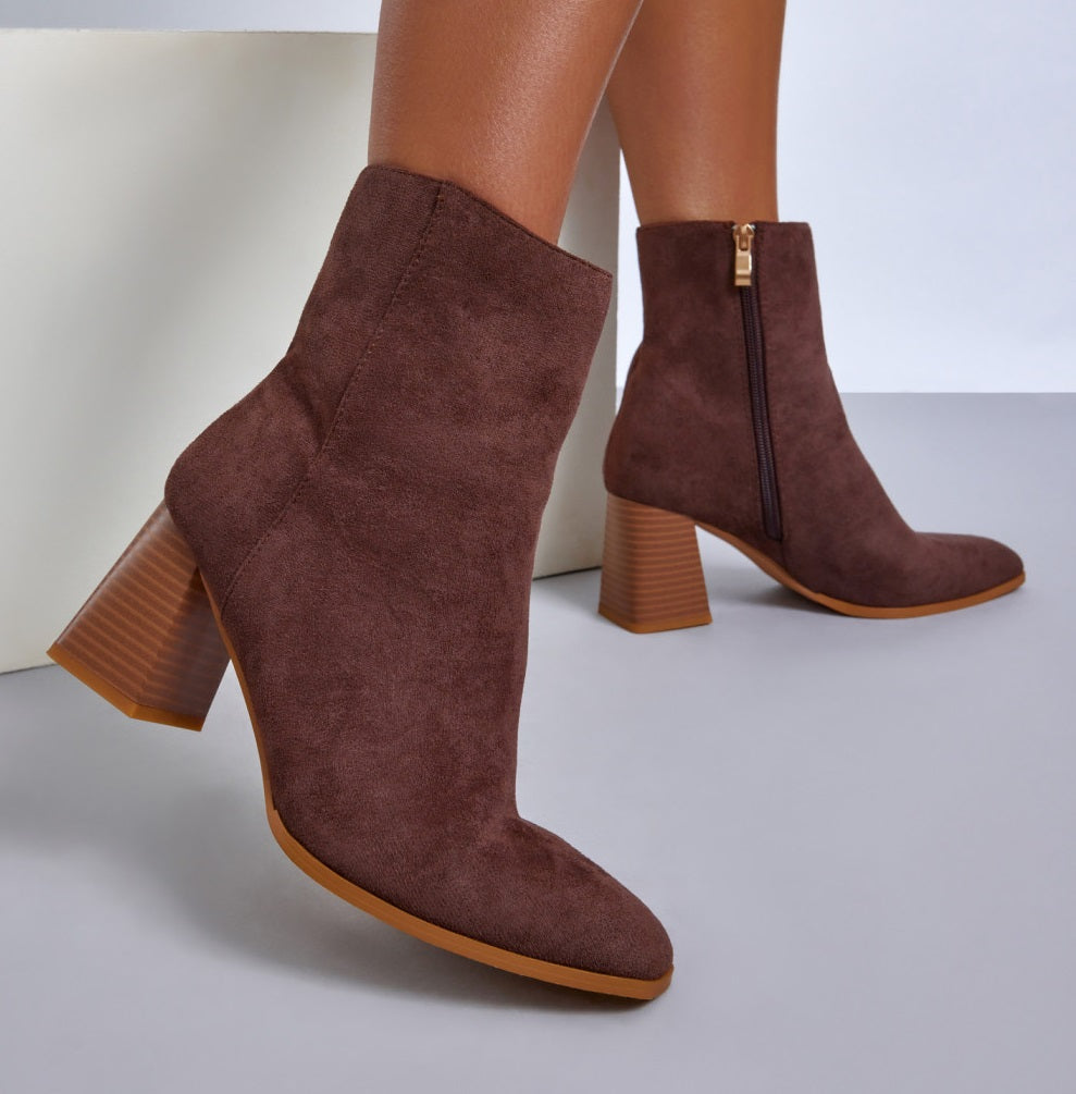 bottines pour femme en daim écologique avec fermeture éclair et talon