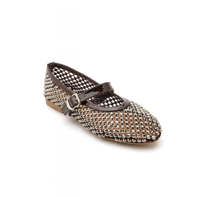 Ballerines Mary Jane à Strass et Résille