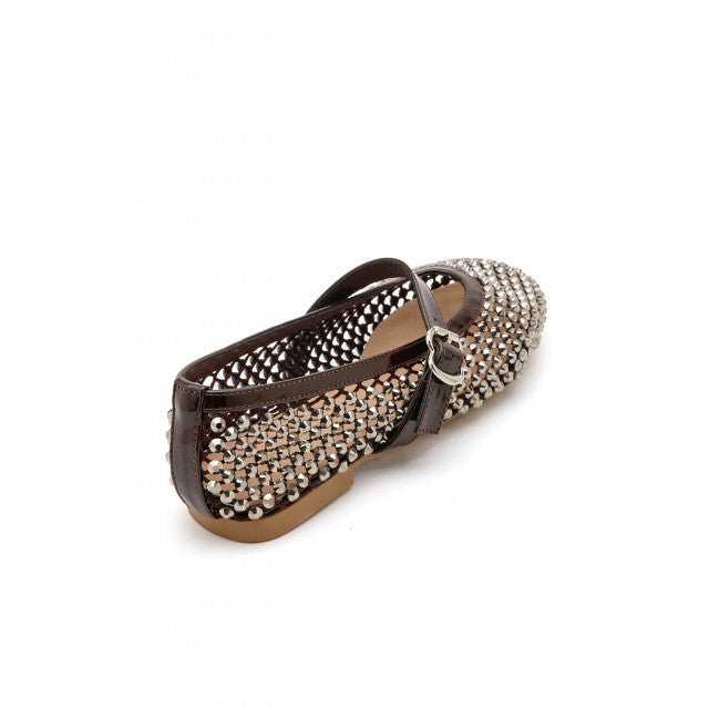 Ballerines Mary Jane à Strass et Résille