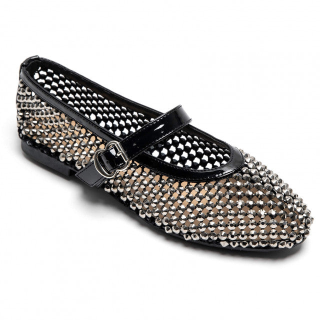 Ballerines Mary Jane à Strass et Résille