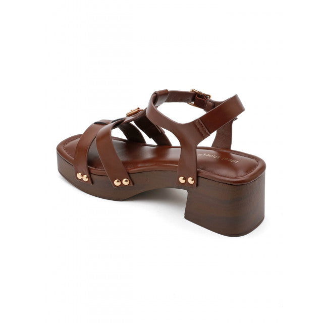 Sandales à Plateformes Style "Clog" – Cognac & Bois