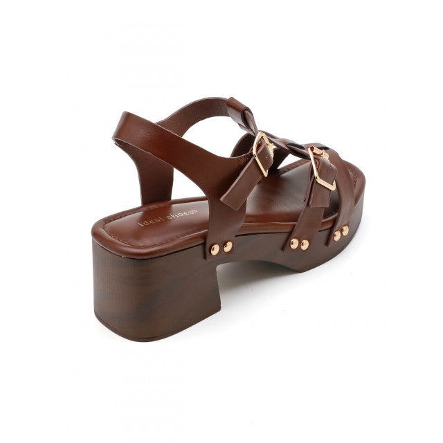 Sandales à Plateformes Style "Clog" – Cognac & Bois
