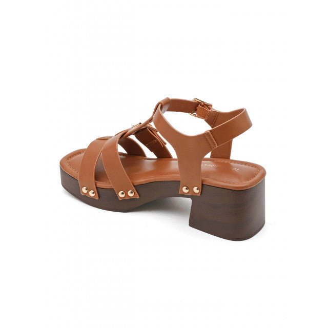 Sandales à Plateformes Style "Clog" – Cognac & Bois