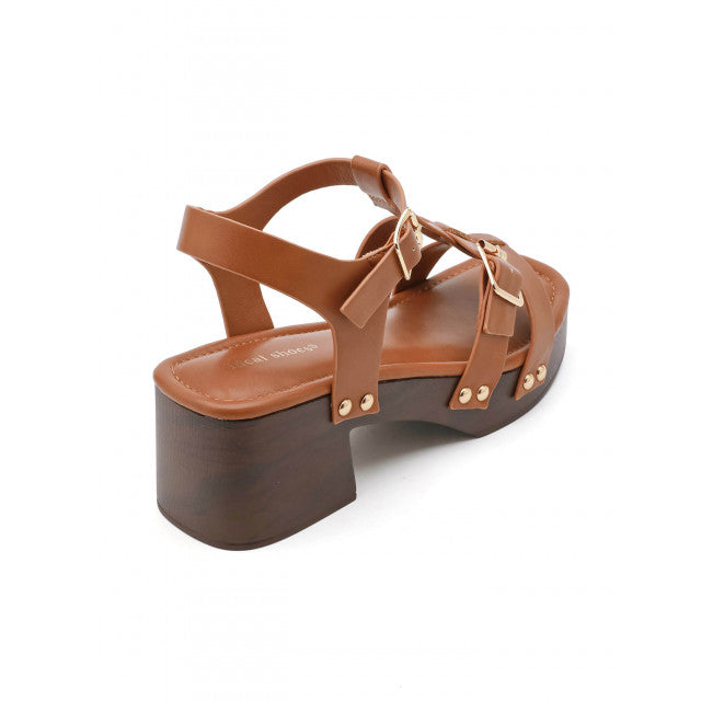 Sandales à Plateformes Style "Clog" – Cognac & Bois