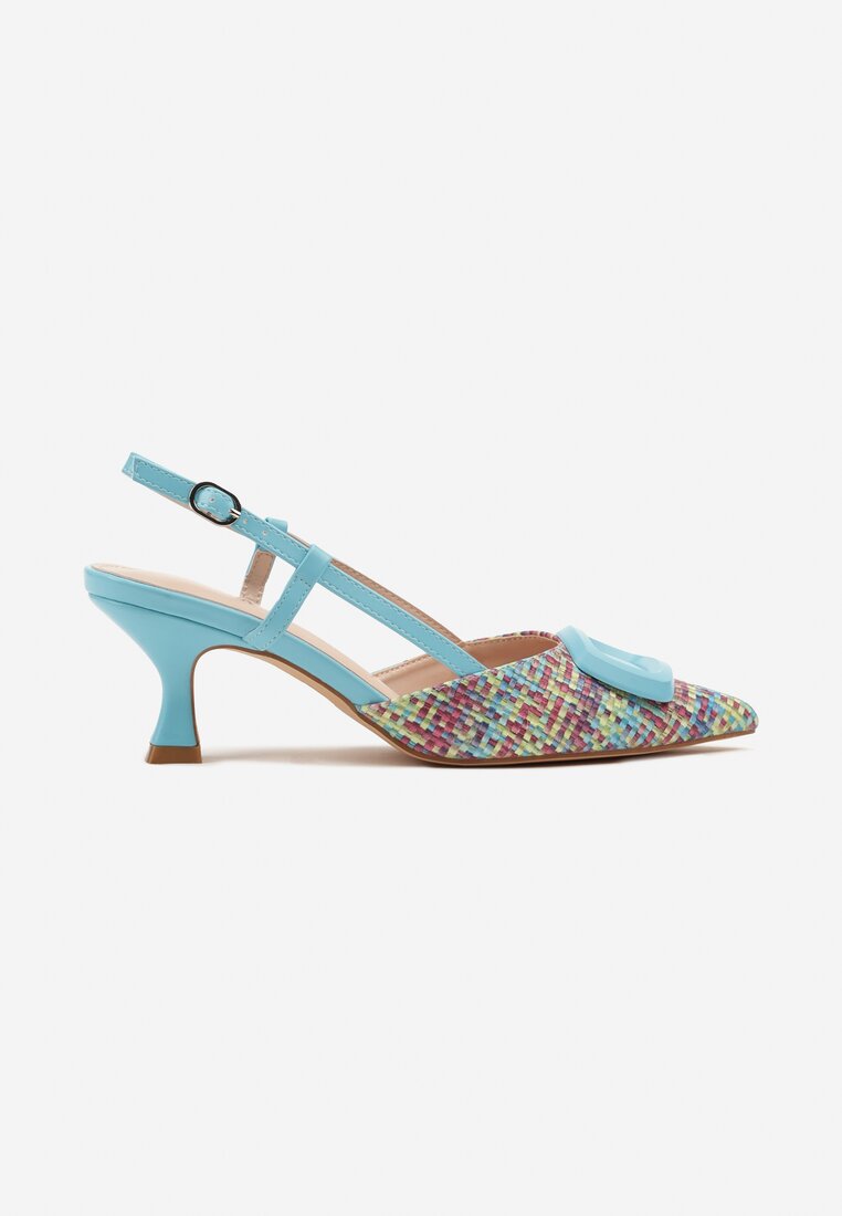 Escarpins bleus texturés à bride arrière avec boucle