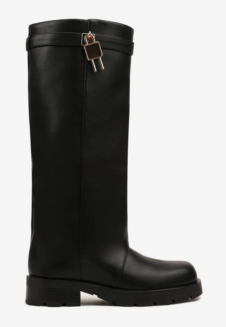 Bottes marron à tige droite et appliqué métallique