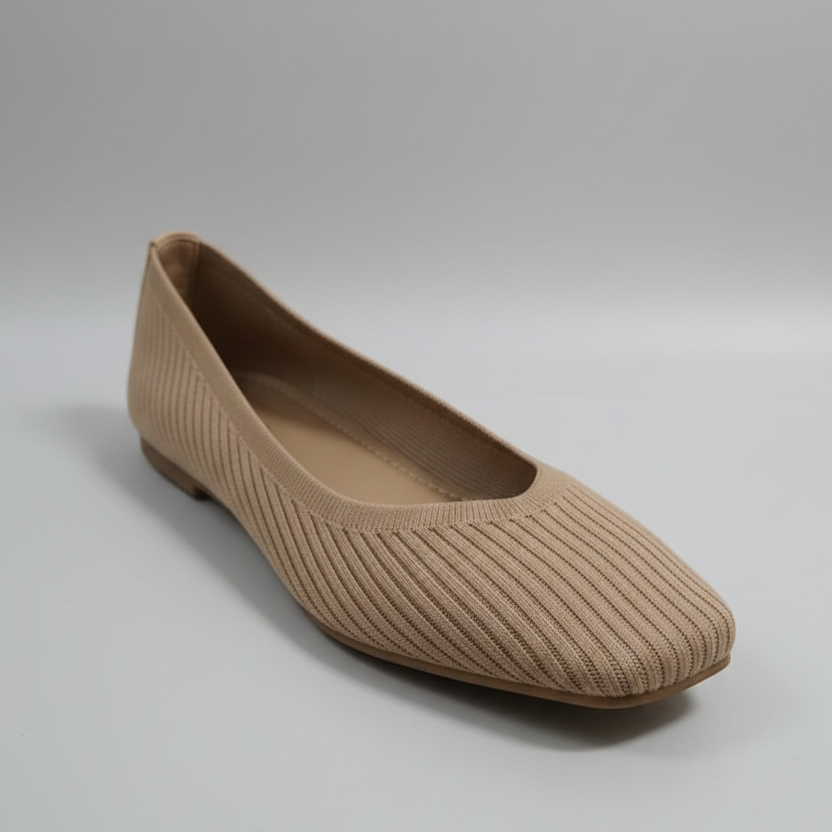 Ballerines Plates en Maille Côtelée à Bout Carré