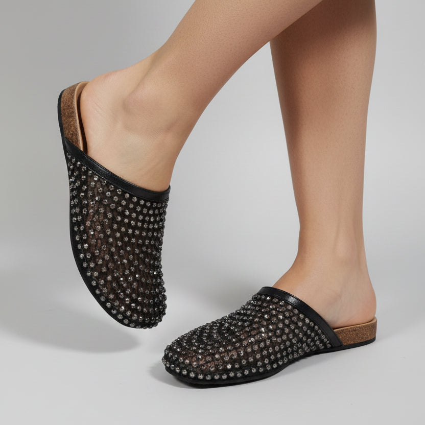 Mules Fermées Scintillantes à Strass